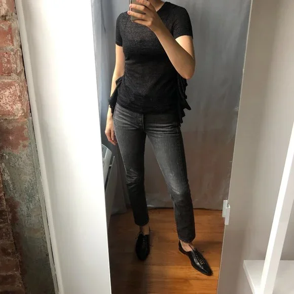 MM6 Maison Margiela black sheer side ruffle top